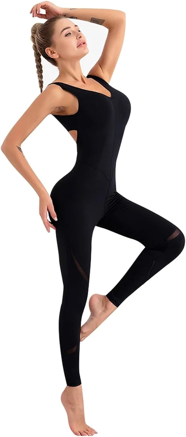 Combinaison yoga Combinaison de yoga aérien grande taille en maille nylon, dos croisé extensible, tenue de sport for femmes, course à pied, gym, danse, entraînement, fitness