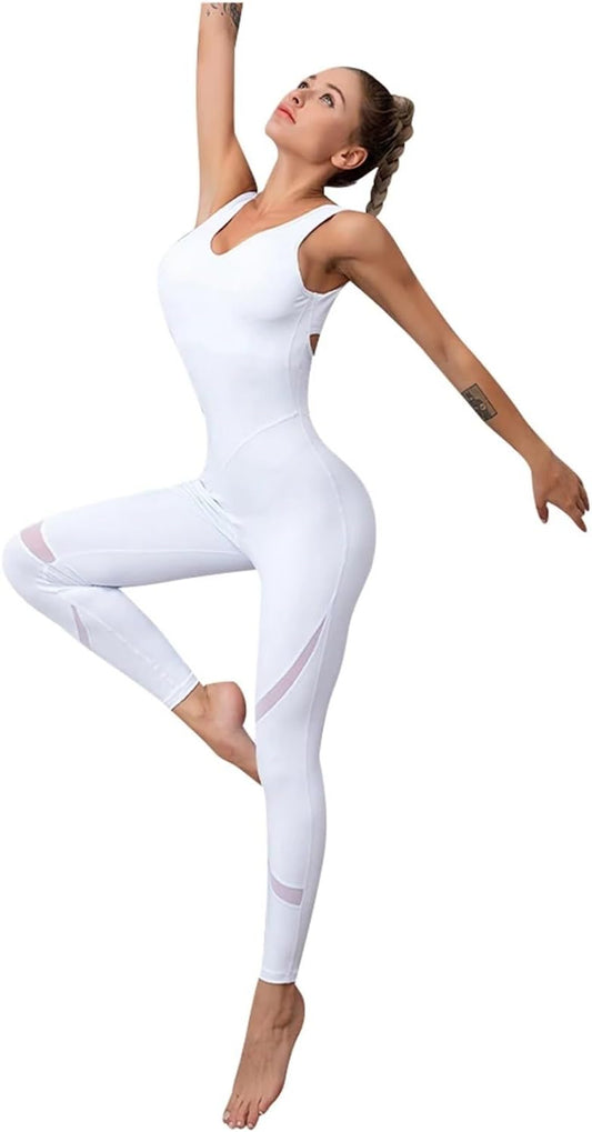 Combinaison yoga Combinaison de yoga aérien grande taille en maille nylon, dos croisé extensible, tenue de sport for femmes, course à pied, gym, danse, entraînement, fitness